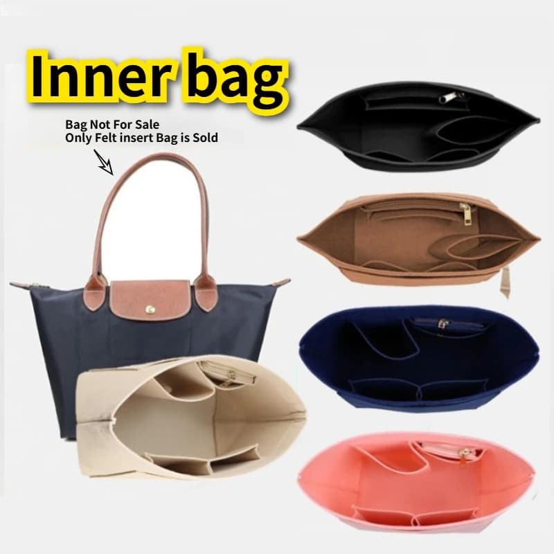 Felt Insert Bag Fits For Longchamp Handbag Liner Bag Felt Cloth Makeup Bag Support Travel Portable Insert Purse Organizer