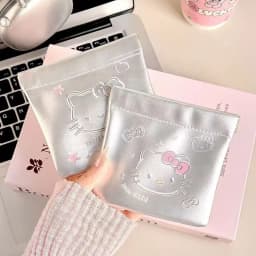 Portable travel data cable storage bag, coin purse, automatic closing spring clip, lipstick makeup bag, small inner storage bag,