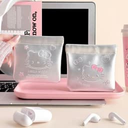 Portable travel data cable storage bag, coin purse, automatic closing spring clip, lipstick makeup bag, small inner storage bag,