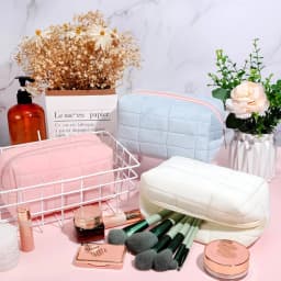 3-Piece Set of Plush Makeup Bags, Plaid Makeup Bag, Large Capacity Zippered Travel Toiletry Bag, Portable Multifunctional Storage Bag, Cute Makeup Brush Storage Pouch, Suitable for Women, Pink, Blue, White