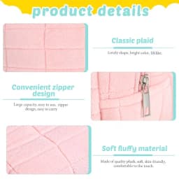 3-Piece Set of Plush Makeup Bags, Plaid Makeup Bag, Large Capacity Zippered Travel Toiletry Bag, Portable Multifunctional Storage Bag, Cute Makeup Brush Storage Pouch, Suitable for Women, Pink, Blue, White
