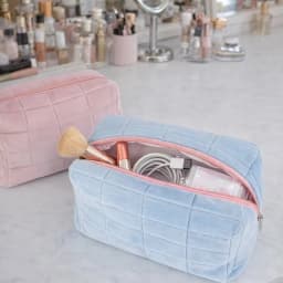 3-Piece Set of Plush Makeup Bags, Plaid Makeup Bag, Large Capacity Zippered Travel Toiletry Bag, Portable Multifunctional Storage Bag, Cute Makeup Brush Storage Pouch, Suitable for Women, Pink, Blue, White