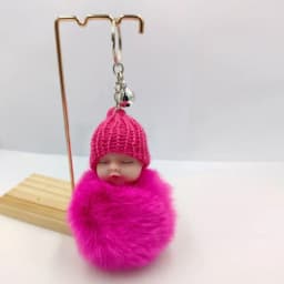 Sleeping Baby Key Ring Bag Pendant Pompom Key Buckle Faux Rabbit Fur Keyrings Plush Knitted Hat Keychain Fluffy Jewelry Key Ring