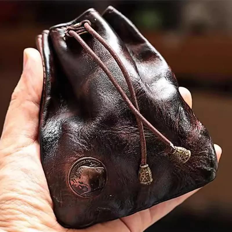 WERLLANDS PU Leather Retro Drawstring Key Case Coin Purse