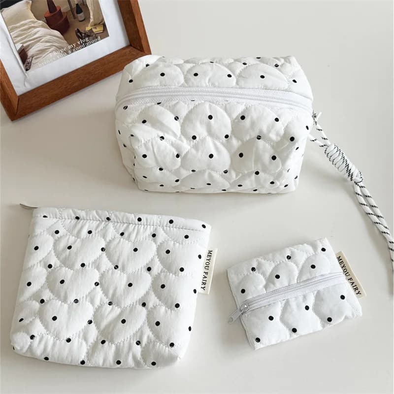 Quilted Dot Makeup Bag for Women Girl Small Large Lipstick Brush Cosmetic Pouch Case Portable Mini Wallet Coin Purse Bags