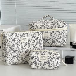 1pcs Cotton Black Flower Women Cosmetic Bag Fabric Storage Bags Small Big Capacity Travel Organzier Pouch Women Makeup Case