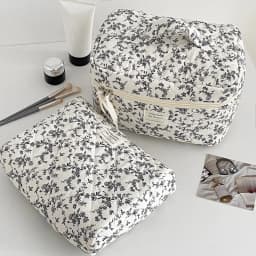 1pcs Cotton Black Flower Women Cosmetic Bag Fabric Storage Bags Small Big Capacity Travel Organzier Pouch Women Makeup Case