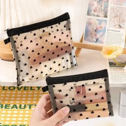 Mesh Makeup Bag Small Clear Cosmetic Pouch for Women Mini Lipstick Organizer Travel Card Toiletry Bag Storage Pouch for Purse