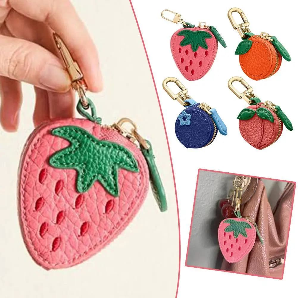 2026 Mini Cherry Fruit Shape Coin Purse Portable Strawberry Blueberry Peach Lemon Cute PU Leather Pouch Wallet Pendant Key Chain