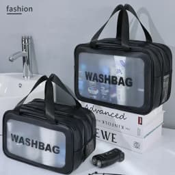 Dry-Wet Separation Double Transparent PU Mini Pouch Bag Portable Washing Bag Cosmetic Storage Bag Travel Fitness Essentials
