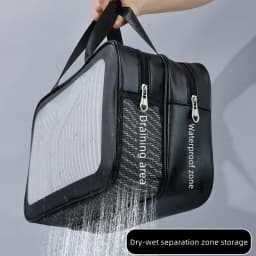Dry-Wet Separation Double Transparent PU Mini Pouch Bag Portable Washing Bag Cosmetic Storage Bag Travel Fitness Essentials