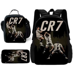 Football Star Child School Backpack with Lunch R-Ronaldos Bags ,Pencil Bags ,C-CR7 School Bags for Boys Girls Best Gift