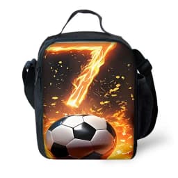 Football Star Child School Backpack with Lunch R-Ronaldos Bags ,Pencil Bags ,C-CR7 School Bags for Boys Girls Best Gift