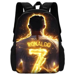 Football Star Child School Backpack with Lunch R-Ronaldos Bags ,Pencil Bags ,C-CR7 School Bags for Boys Girls Best Gift