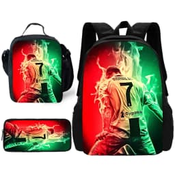 Football Star Child School Backpack with Lunch R-Ronaldos Bags ,Pencil Bags ,C-CR7 School Bags for Boys Girls Best Gift