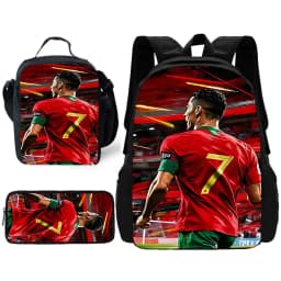 Football Star Child School Backpack with Lunch R-Ronaldos Bags ,Pencil Bags ,C-CR7 School Bags for Boys Girls Best Gift