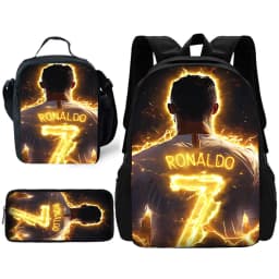 Football Star Child School Backpack with Lunch R-Ronaldos Bags ,Pencil Bags ,C-CR7 School Bags for Boys Girls Best Gift