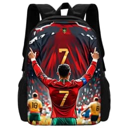 Football Star Child School Backpack with Lunch R-Ronaldos Bags ,Pencil Bags ,C-CR7 School Bags for Boys Girls Best Gift