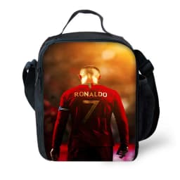 Football Star Child School Backpack with Lunch R-Ronaldos Bags ,Pencil Bags ,C-CR7 School Bags for Boys Girls Best Gift