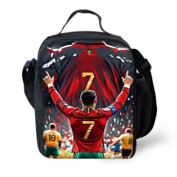 Football Star Child School Backpack with Lunch R-Ronaldos Bags ,Pencil Bags ,C-CR7 School Bags for Boys Girls Best Gift
