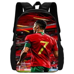Football Star Child School Backpack with Lunch R-Ronaldos Bags ,Pencil Bags ,C-CR7 School Bags for Boys Girls Best Gift