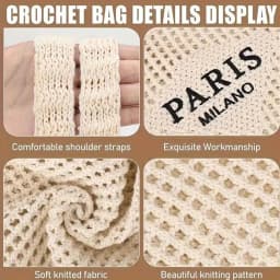1 Piece Women's Knitted Woven Tote Bag - Paris Lettered Open Shoulder Bag, Breathable Beach & Travel Bag, Washable Fabric, Casual Shopping Accessory, Durable Woven Design, Exclusive for Fashion Enthusiasts