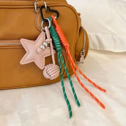 PU Leather Star and Ball Pendant Love Heart Ring Keychain Women Bag Decoration Backpace Accessories for Daily Use Gifts