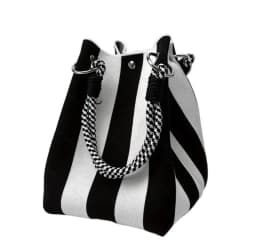 Korean Style Mini Knit Tote Bag Women Striped Crochet Bucket Handbag Lightweight Summer Daily Shoulder Purse For Vacation