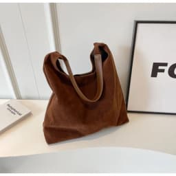 Large Capacity Suede Shoulder Bag Autumn and Winter Vintage Women's Bag Solid Color Simple Versatile Bucket Bag