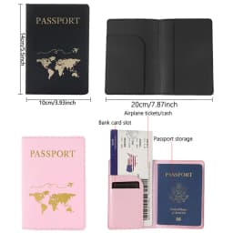 PU Leather Passport Cover For Men & Women World Map Travel Passport Case Organizer - Protective Card Holder ID Document Covers