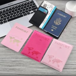 PU Leather Passport Cover For Men & Women World Map Travel Passport Case Organizer - Protective Card Holder ID Document Covers