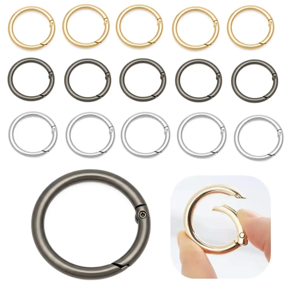 5-50Pcs Alloy Round Ring Key Chains Spring Clasps Bag Hanger Hooks for Purse Bag Open Carabiner Buckles Connectors DIY Jewelry