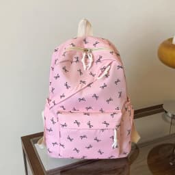 Fashionable Cute Backpack Bow Print Bookbag with Laptop Protection Adjustable Straps Laptop Backpack for Back To School Season