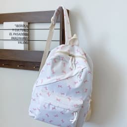 Fashionable Cute Backpack Bow Print Bookbag with Laptop Protection Adjustable Straps Laptop Backpack for Back To School Season