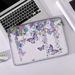 One Piece Set, Two Styles, Purple butterfly Pattern Laptop Bag and Briefcase, Suitable for 14 inch Laptops