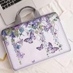 One Piece Set, Two Styles, Purple butterfly Pattern Laptop Bag and Briefcase, Suitable for 14 inch Laptops