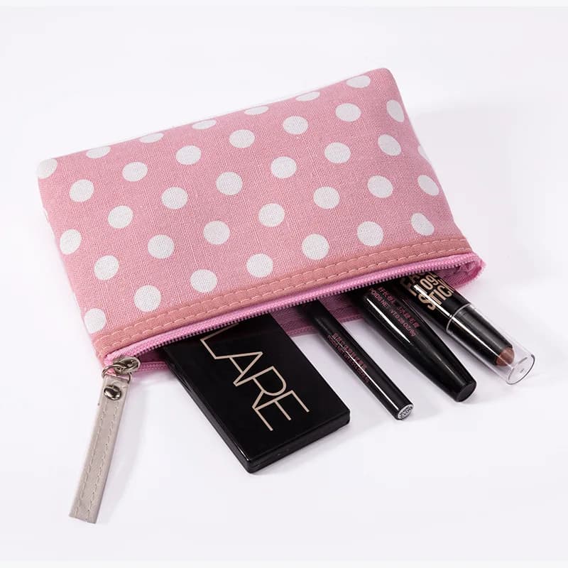 Canvas Dot Print Makeup Bag Women Cosmetic Bags Toiletry Bag Phone Organizer Key Phone Pouch Coin Purse Travel Cosmetic Bag