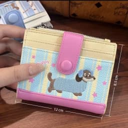 Ins Dachshund Embroidery Short Wallet Dopamine Color Cartoon Dog Card Bag PU Zipper Coin Purse Women Girl