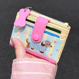 Ins Dachshund Embroidery Short Wallet Dopamine Color Cartoon Dog Card Bag PU Zipper Coin Purse Women Girl