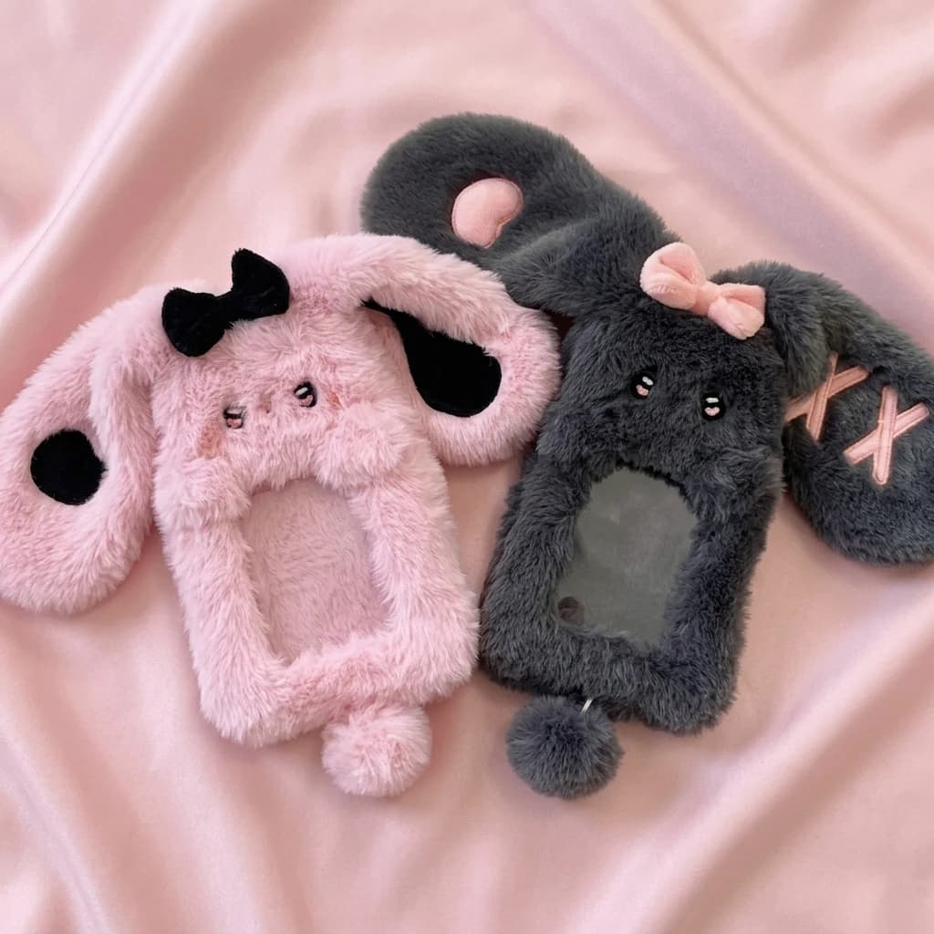 1PCS Plush Photocard Holder Cute Cartoon Rabbit with Long Ears Design Soft ID Credit Card Protector Band Photo Card Sleeve