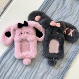 1PCS Plush Photocard Holder Cute Cartoon Rabbit with Long Ears Design Soft ID Credit Card Protector Band Photo Card Sleeve