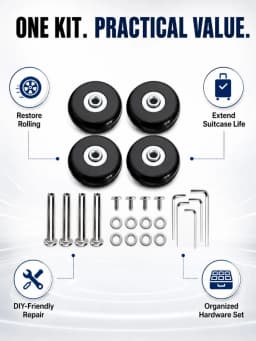 Luggage Wheels Replacement Black Rubber Universal Casters Fix Noisy Broken Suitcase Spinner Repair Parts Kit for Travel DIY User