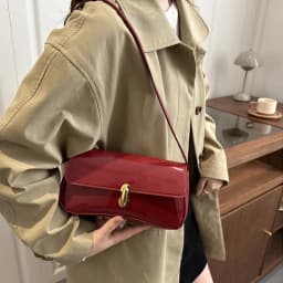 Stylish Wine Red Patent Leather Women Underarm Bag, Sleek Sling Purse with Gold Turn Lock Women's Daily Handbags Shoulder Bags