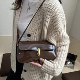Stylish Wine Red Patent Leather Women Underarm Bag, Sleek Sling Purse with Gold Turn Lock Women's Daily Handbags Shoulder Bags