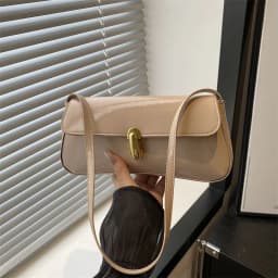 Stylish Wine Red Patent Leather Women Underarm Bag, Sleek Sling Purse with Gold Turn Lock Women's Daily Handbags Shoulder Bags