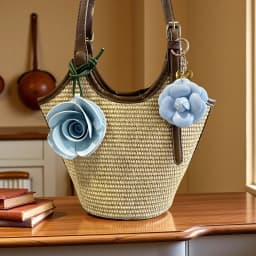 Blue Theme Floral Pu Leather Keychain/Bag Charm-Blue Flower Purse Charm Car Hanging Decor-Unique Calming Aesthetic Gift For Bag