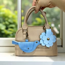 Blue Theme Floral Pu Leather Keychain/Bag Charm-Blue Flower Purse Charm Car Hanging Decor-Unique Calming Aesthetic Gift For Bag