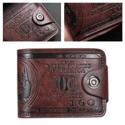 Vintage 100 Dollar Pattern Men Wallet PU Leather Short Bifold Purse Multi Card Holder Hasp Coin Bag For Men