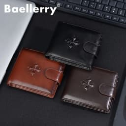 Baellerry Luxury Men's Short Wallet Vintage Logo Print Zipper Card Holder with Coin Pocket Male Purses