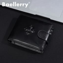 Baellerry Luxury Men's Short Wallet Vintage Logo Print Zipper Card Holder with Coin Pocket Male Purses